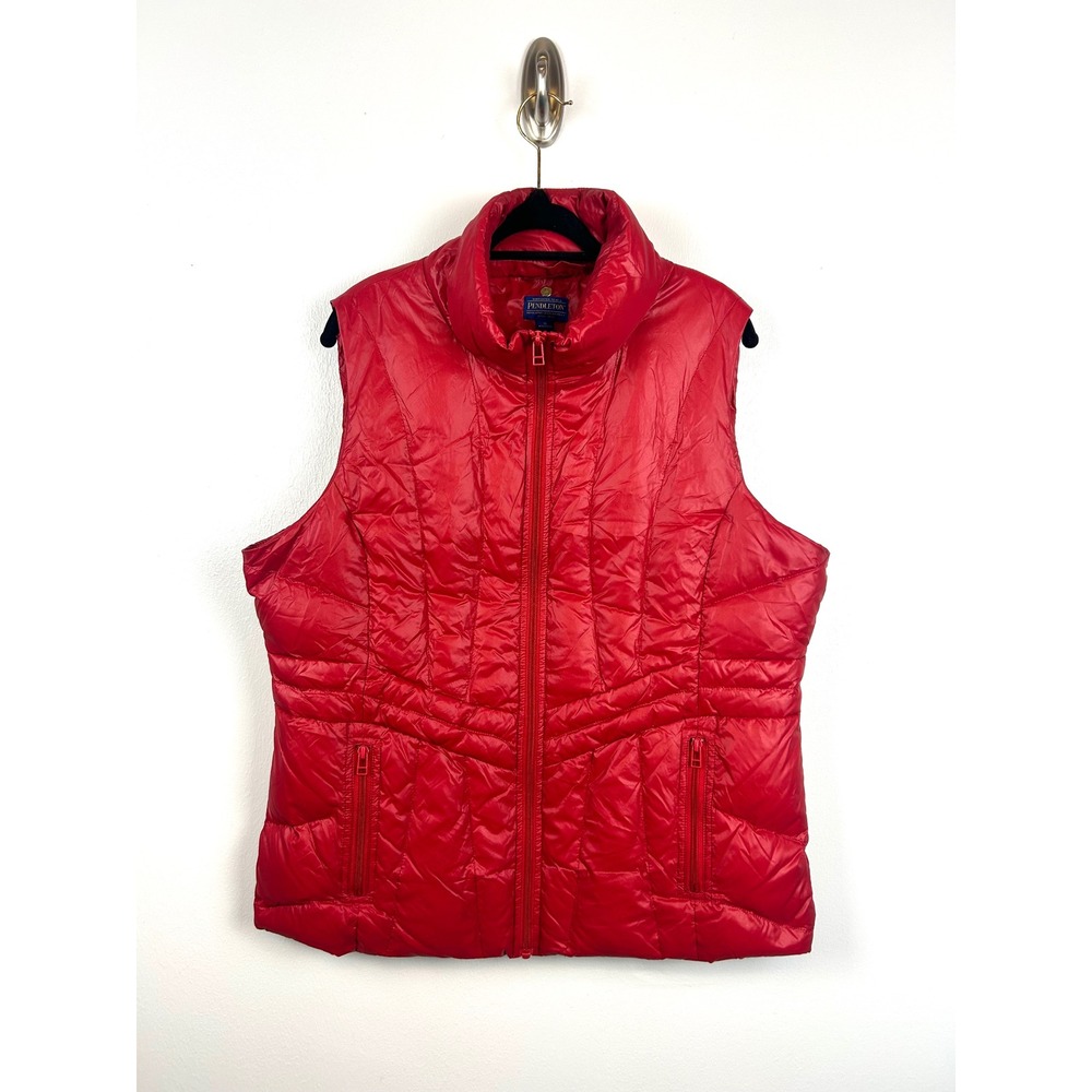 Pendleton Red Puffer Vest Quilted Full‎ Zip XL Pockets Down Filled Ski Winter